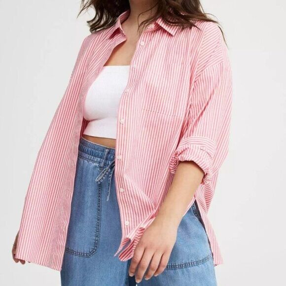 TORRID Soft Cotton Drop-Shoulder Shirt Ready stripe cloud dancer 0 Large 12 - Picture 1 of 9